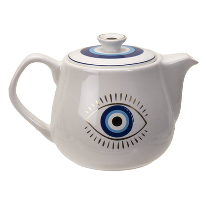 Evil Eye Teapot with Strainer White