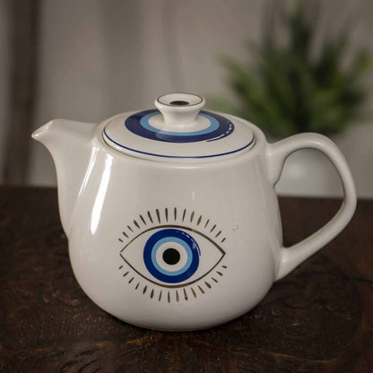 Evil Eye Teapot with Strainer White