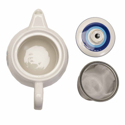 Evil Eye Teapot with Strainer White