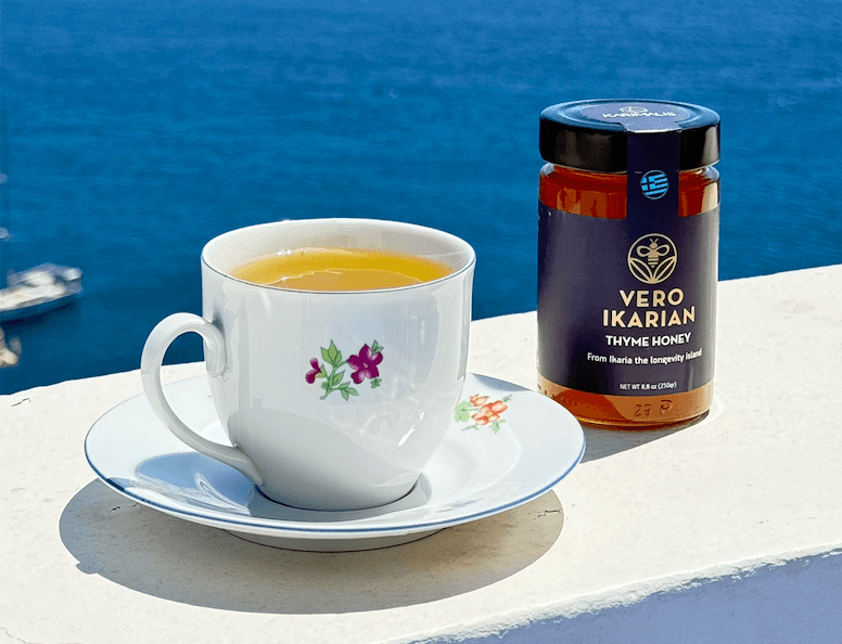 Ikaria Blue Zone Honey Gift Set: thyme and pine & wildflower honey in a white gift box