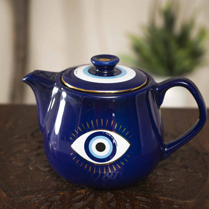 Evil Eye Teapot with Strainer Blue