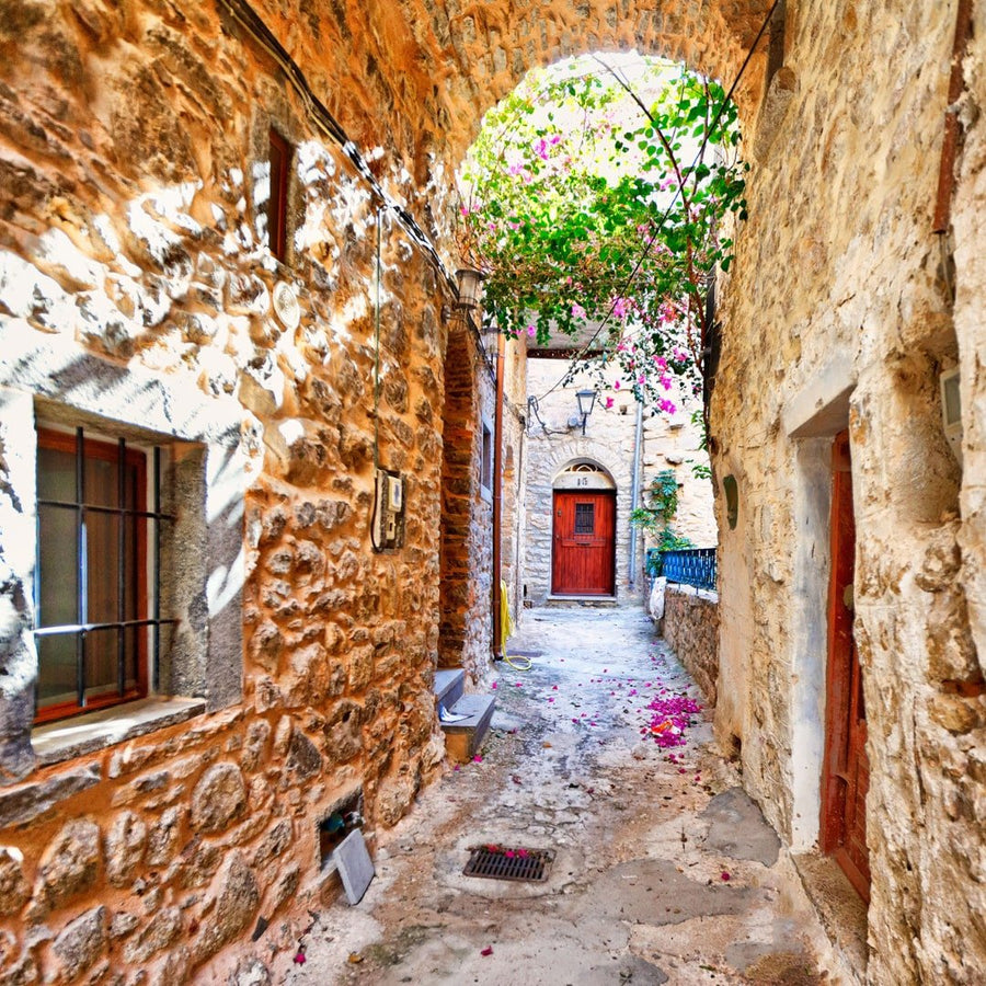 A flower-filled alley in a mastic village on Chios