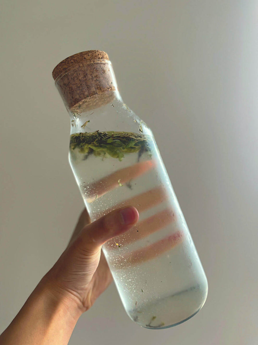 A bottle of cold-brewed Greek herbal tea