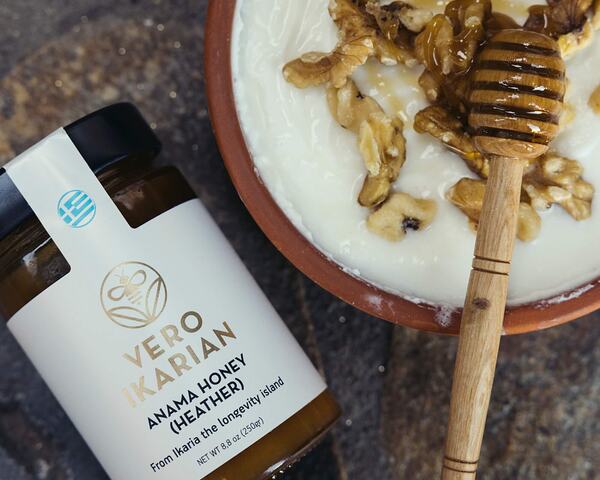 Ikaria honey on the breakfast table