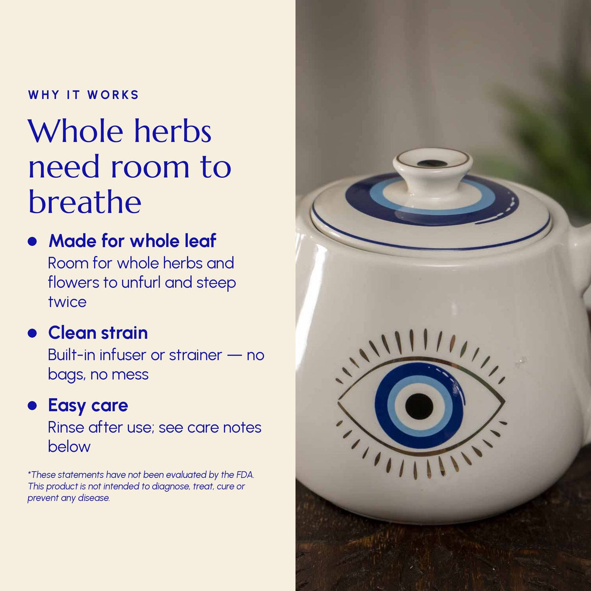 Evil Eye Teapot with Strainer White - Greek Superherbs