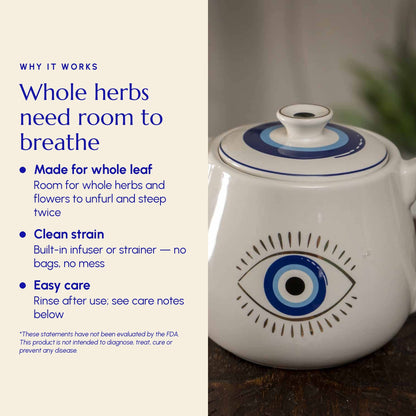 Evil Eye Teapot with Strainer White - Greek Superherbs