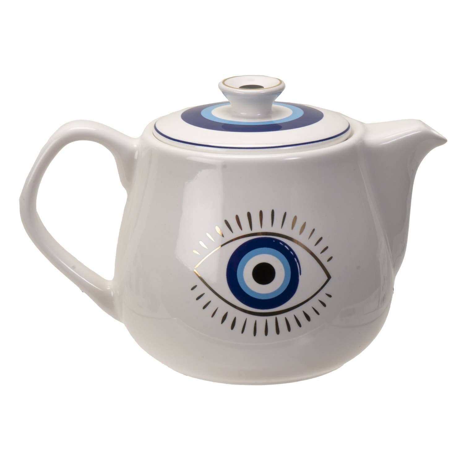 Evil Eye Teapot with Strainer White - Greek Superherbs