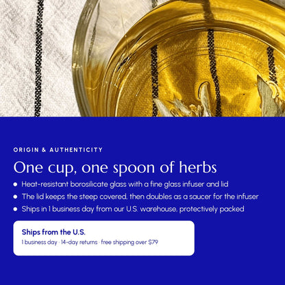 Glass Tea Cup with Infuser and Lid - Greek Superherbs