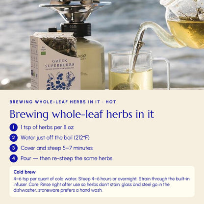 Glass Tea Cup with Infuser and Lid - Greek Superherbs