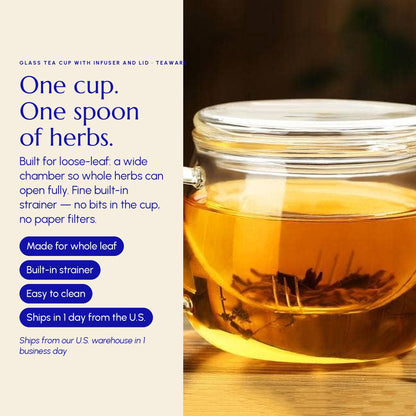 Glass Tea Cup with Infuser and Lid - Greek Superherbs