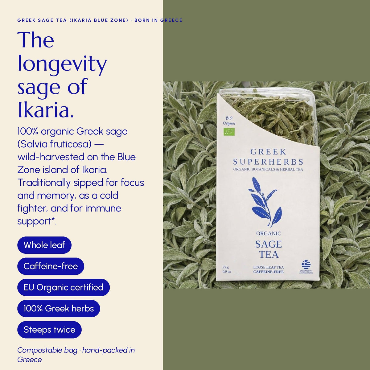 Greek Sage Tea (Ikaria Blue Zone) - Greek Superherbs