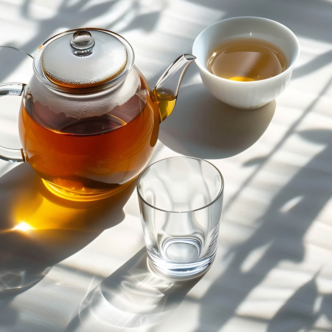 Greek mountain tea brewing in a glass teapot