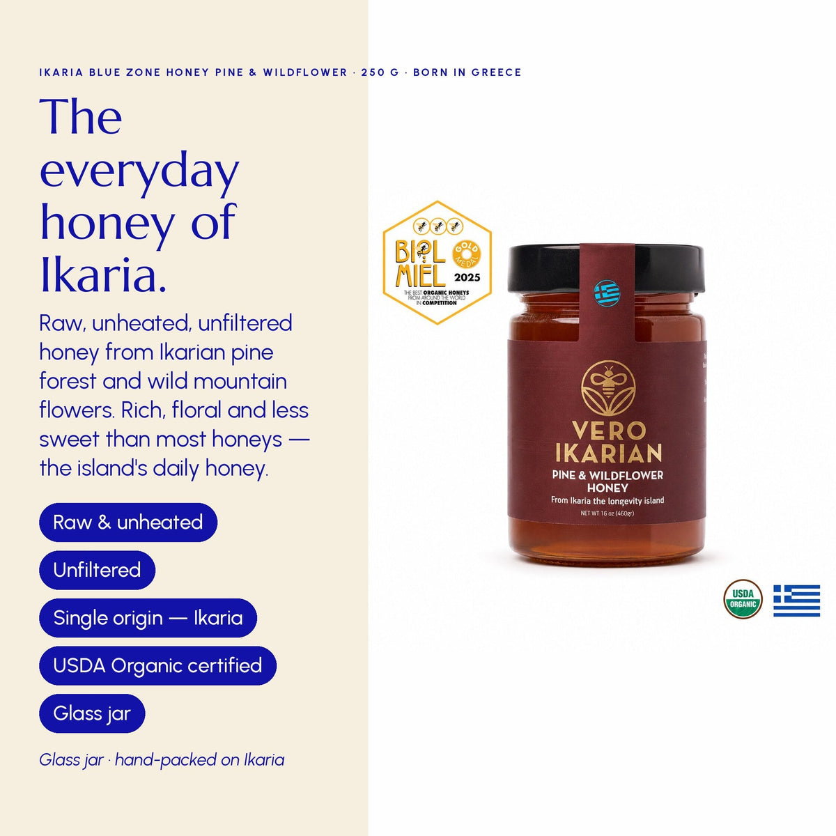 Ikaria Blue Zone Honey Pine & Wildflower - Greek Superherbs