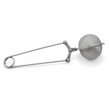 Snap tea ball infuser — stainless steel mesh ball on a spring squeeze handle