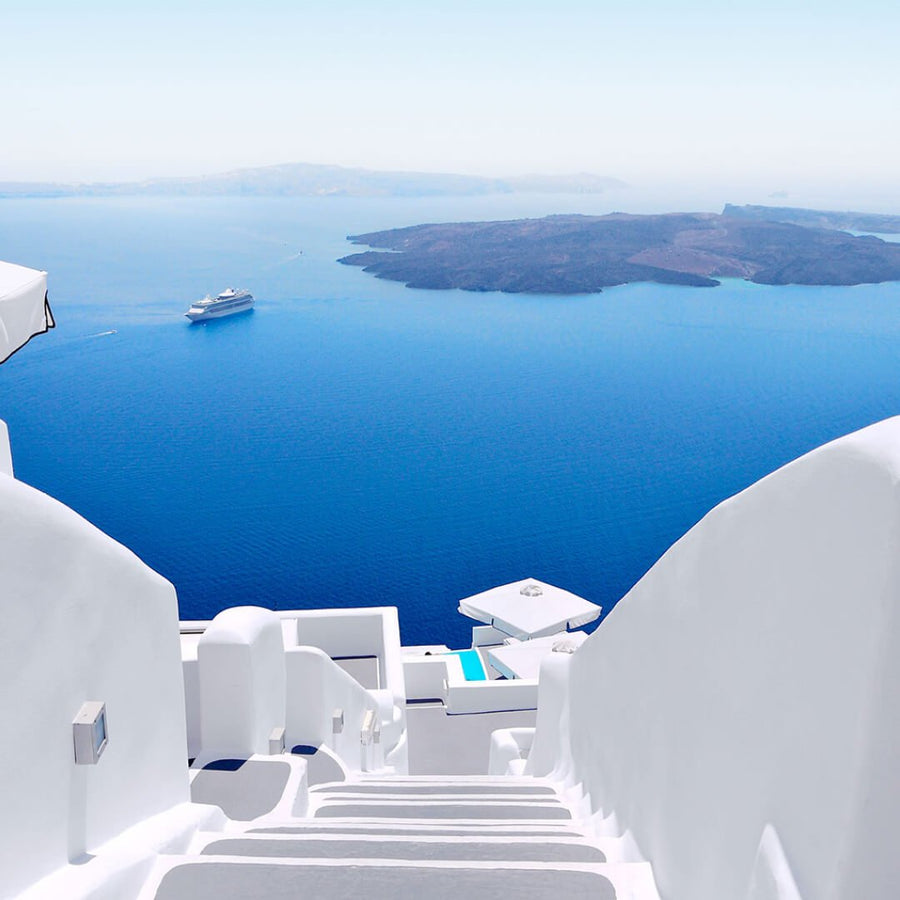 Blue domes of Santorini above the caldera